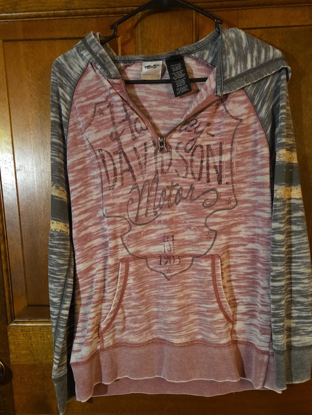 Harley-Davidson Pink Heather & Gray Zip-Neck Sweater